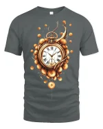 Golden Steampunk Pocket Watch Tee - Elegant Vintage Graphic Tshirt - gray t-shirt on white background