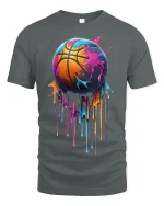Color Splash Basketball Drip Art Tee for Hoopers - gray t-shirt on white background