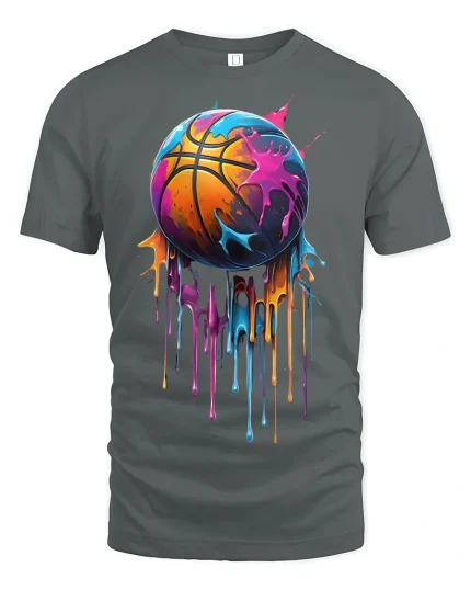 Color Splash Basketball Drip Art Tee for Hoopers - gray t-shirt on white background