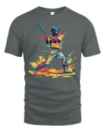 Color Splash Baseball Hitter Art Tee - Bold Athletic Graphic Tshirt - gray t-shirt on white background