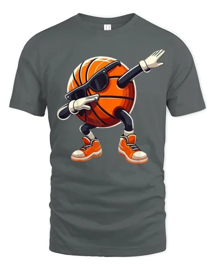 Funny Dabbing Basketball Character Tee - Cool Hoops Graphic Tshirt - gray t-shirt on white background