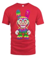 Psycho Drip Bunny Art Tee - Colorful Creepy Cute Graphic Tshirt - red t-shirt on white background