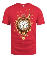 Golden Steampunk Pocket Watch Tee - Elegant Vintage Graphic Tshirt - red t-shirt on white background