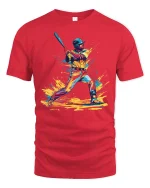 Color Splash Baseball Hitter Art Tee - Bold Athletic Graphic Tshirt - red t-shirt on white background