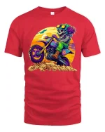 Wild Skeleton Motocross Rider Art Tee - Extreme Graphic Tshirt - red t-shirt on white background