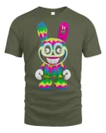 Psycho Drip Bunny Art Tee - Colorful Creepy Cute Graphic Tshirt - military green t-shirt on white background