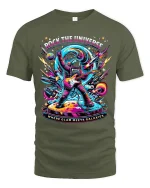 Rock the Universe Astronaut Guitar Tee - Epic Space Graphic Tshirt - military green t-shirt on white background