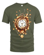Golden Steampunk Pocket Watch Tee - Elegant Vintage Graphic Tshirt - military green t-shirt on white background