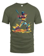 Color Splash Baseball Hitter Art Tee - Bold Athletic Graphic Tshirt - military green t-shirt on white background