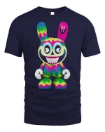 Psycho Drip Bunny Art Tee - Colorful Creepy Cute Graphic Tshirt - navy t-shirt on white background
