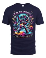 Rock the Universe Astronaut Guitar Tee - Epic Space Graphic Tshirt - navy t-shirt on white background