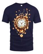 Golden Steampunk Pocket Watch Tee - Elegant Vintage Graphic Tshirt - navy t-shirt on white background
