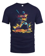 Color Splash Baseball Hitter Art Tee - Bold Athletic Graphic Tshirt - navy t-shirt on white background