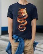 Tiger Serpent Hybrid Art Tee - Fierce Wild Animal Graphic Tshirt - model wearing navy tee with hands in pockets