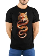Tiger Serpent Hybrid Art Tee - Fierce Wild Animal Graphic Tshirt - model wearing black tee with hands behind back