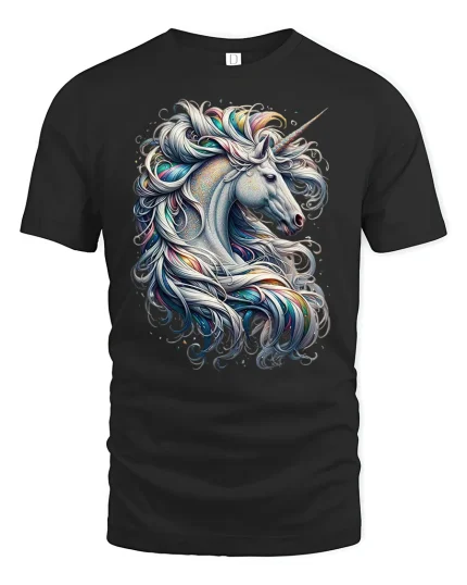 Majestic Unicorn T-Shirt Beautiful Fantasy Art Tee - black t-shirt on white background