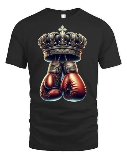 King of the Ring T-Shirt Boxing Gloves Crown Tee - black t-shirt on white background
