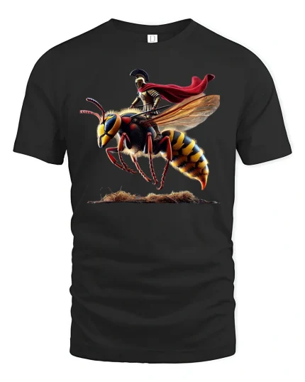 Spartan Wasp Rider T-Shirt Warrior Fantasy Art Tee - black t-shirt on white background