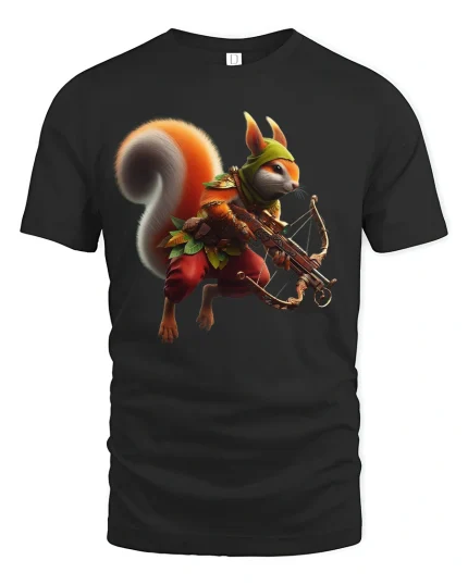 Archer Squirrel T-Shirt Forest Warrior Fantasy Tee - black t-shirt on white background
