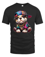 Hip Hop Bulldog T-Shirt Cool Street Style Dog Tee - black t-shirt on white background