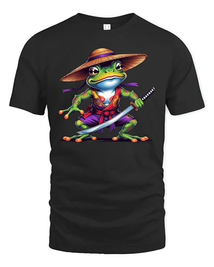 Samurai Frog T-Shirt Funny Ninja Warrior Frog Tee - black t-shirt on white background