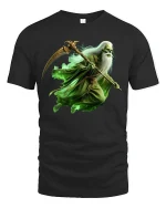 Green Reaper T-Shirt Dark Fantasy Warrior Graphic Tee - black t-shirt on white background