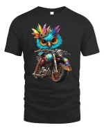 Biker Owl T-Shirt Cool Motorcycle Bird Graphic Tee - black t-shirt on white background