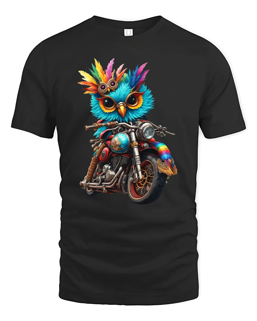 Biker Owl T-Shirt Cool Motorcycle Bird Graphic Tee - 1 Biker Owl T-Shirt Cool Motorcycle Bird Graphic Tee - black t-shirt on white background