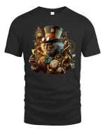 Steampunk Gentleman T-Shirt Vintage Clockwork Art Tee - black t-shirt on white background