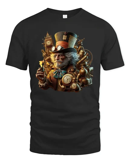 Steampunk Gentleman T-Shirt Vintage Clockwork Art Tee - black t-shirt on white background