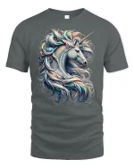 Majestic Unicorn T-Shirt Beautiful Fantasy Art Tee - gray t-shirt on white background