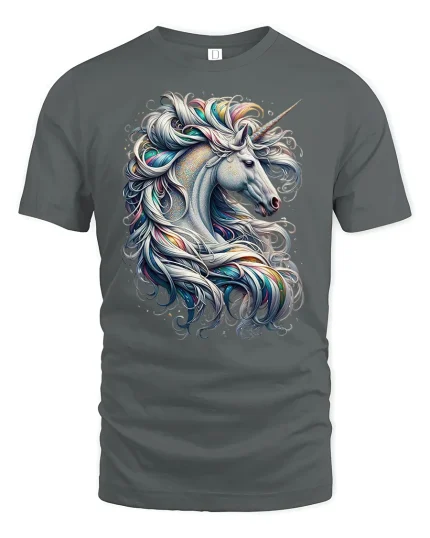 Majestic Unicorn T-Shirt Beautiful Fantasy Art Tee - gray t-shirt on white background