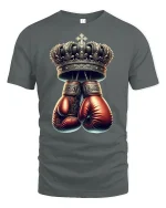 King of the Ring T-Shirt Boxing Gloves Crown Tee - gray t-shirt on white background
