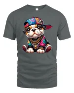 Hip Hop Bulldog T-Shirt Cool Street Style Dog Tee - gray t-shirt on white background