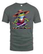 Samurai Frog T-Shirt Funny Ninja Warrior Frog Tee - gray t-shirt on white background