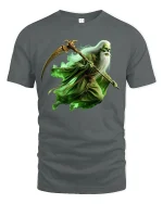 Green Reaper T-Shirt Dark Fantasy Warrior Graphic Tee - gray t-shirt on white background