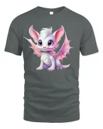 Cute Baby Dragon T-Shirt Adorable Fantasy Art Tee - gray t-shirt on white background