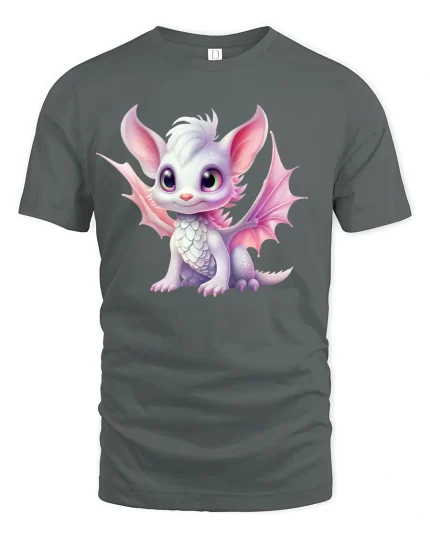 Cute Baby Dragon T-Shirt Adorable Fantasy Art Tee - gray t-shirt on white background