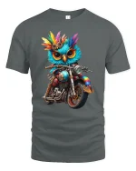 Biker Owl T-Shirt Cool Motorcycle Bird Graphic Tee - gray t-shirt on white background