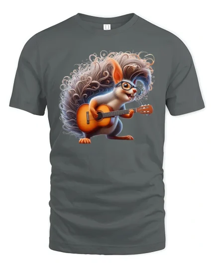 Rockin’ Squirrel T-Shirt Funny Guitar Music Lover Tee - gray t-shirt on white background