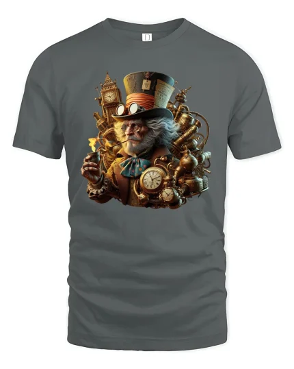Steampunk Gentleman T-Shirt Vintage Clockwork Art Tee - gray t-shirt on white background