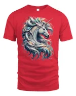 Majestic Unicorn T-Shirt Beautiful Fantasy Art Tee - red t-shirt on white background