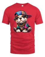 Hip Hop Bulldog T-Shirt Cool Street Style Dog Tee - red t-shirt on white background