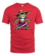 Samurai Frog T-Shirt Funny Ninja Warrior Frog Tee - red t-shirt on white background