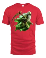Green Reaper T-Shirt Dark Fantasy Warrior Graphic Tee - red t-shirt on white background