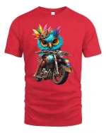 Biker Owl T-Shirt Cool Motorcycle Bird Graphic Tee - red t-shirt on white background