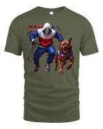 Skull Runner T-Shirt with American Pitbull Art Tee - military green t-shirt on white background
