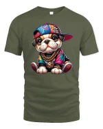 Hip Hop Bulldog T-Shirt Cool Street Style Dog Tee - military green t-shirt on white background