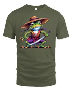 Samurai Frog T-Shirt Funny Ninja Warrior Frog Tee - military green t-shirt on white background
