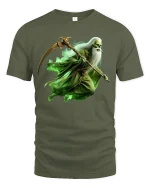 Green Reaper T-Shirt Dark Fantasy Warrior Graphic Tee - military green t-shirt on white background